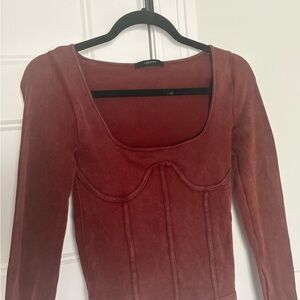 Forever 21 Brick Red Long Sleeve Dress